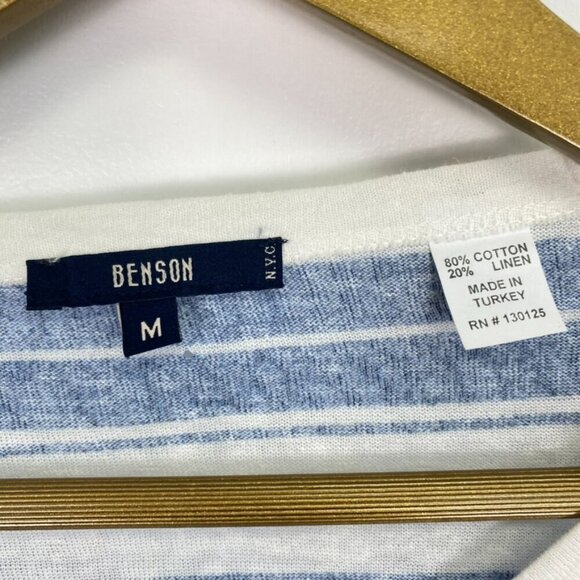Benson Blue and White Striped Linen Blend Long Sleeve Top - Picture 2 of 8